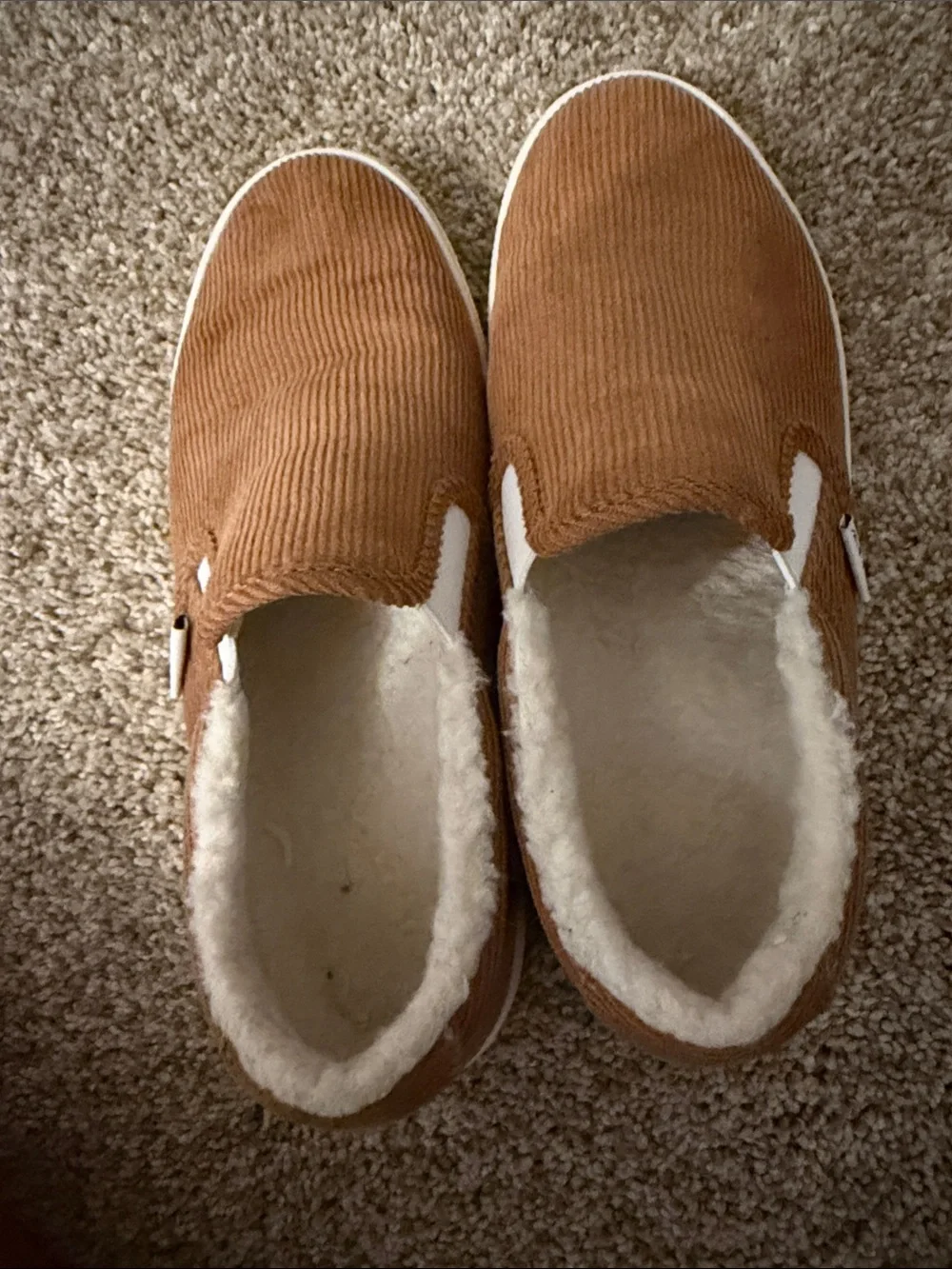 J. Crew Corduroy Slip-On Sneakers in Camel Brown with Cream Lining